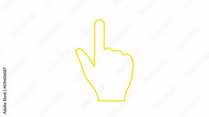 Animated yellow symbol of hand with forefinger. Index finger points. Looped video. Vector flat illustration isolated on white background.