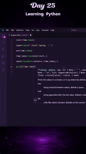 Day 25 🔥 I Built a Typing Speed Test in Python! 🐍⌨️ | Python Project #shorts #python