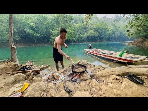 Pescando y cocinando con arpón y atarraya en hermoso rio pupos, guapotes, tilapias