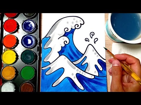 HOW TO DRAW and PAINT Stormy Ocean Waves - coloring with watercolors, easy for kids