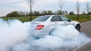 Mercedes C63 AMG burnout and acceleration action