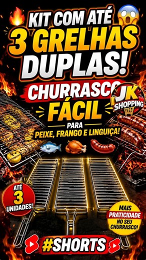 🔥 KIT COM ATÉ 3 GRELHAS DUPLAS! 😱 CHURRASCO FÁCIL PARA PEIXE, FRANGO E LINGUIÇA! 🥩🐟🍗 #Shorts