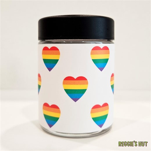 Rainbow Hearts Stash Jar: 4oz Glass Storage Container for Herbs, Spices, Tea