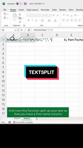 Use this function to split data. You can even split data into rows, which makes it more powerful than text to columns! #excel #workhacks