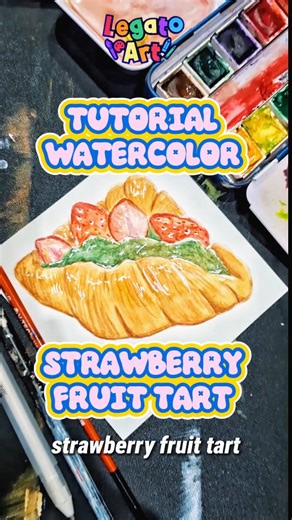 LEGATO ART DRAWING & COLORING STUDIO on Instagram: "Tutorial Watercolor Strawberry fruit tart 🥐🍓 Kita pakai Watercolor warna: Yellow Ochre Burnt Sienna Burnt Umber Vermilion Sap Green Lemon Yellow Yuk cobain cara ini dan Tag @legatoart.sorong kalau kamu berhasil!!! Kamu juga bisa daftar kelas di Legato Art untuk belajar kreasi lainnya. For further inquiries: 0821-9936-9993 #drawing #tutorial #watercolorpainting #lesmenggambar #lesmelukis"