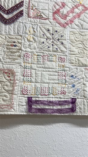 Out here at our shop in the middle of nowhere, we have a special quilt hanging on display—a hanky quilt. These quilts are made from beautiful handkerchiefs that are just too pretty to tuck away in a drawer. By using a white background, the hankies take center stage, giving this quilt a refined and elegant feel. If you have your grandma’s hankies, we can turn them into something timeless. #HankyQuilt #TshirtQuilt #QuiltDesign #TooCoolTshirtQuilts #MemoryQuilt #quiltinglife | Too Cool T-Shirt Quil