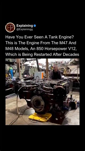 Explaining on Instagram: "After decades of silence, one of the most iconic engines in military history has resurfaced with a resounding roar. The Continental AV1790 V12, a colossal 29-liter engine, was designed in the United States at the end of World War II and became the heart of the M47 and M48 Patton tanks, symbols of American mechanized power during the Cold War. With 12 cylinders in a V configuration and approximately 810 horsepower, the AV1790 could propel a tank weighing over 50 tons at 