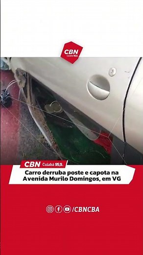 Carro derruba poste e capota na Avenida Murilo Domingos, em VG