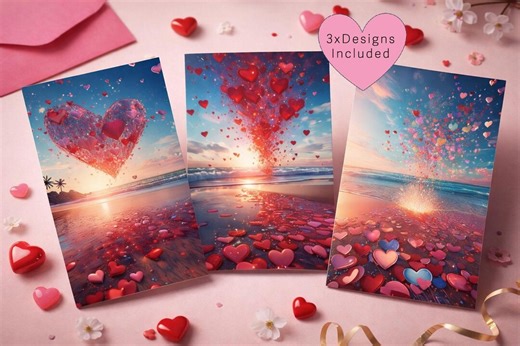 Dreamy Beach Heart Valentine Print Set (digital Download, 4x6 Postcard Size) - Etsy