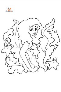Coloring Page Mermaid and starfish ♥ Free Online