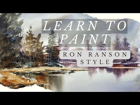 EASY WATERCOLOR FOR BEGINNERS fast & Loose Landscape painting -HAKE BRUSH RON RANSON TECHNIQUE
