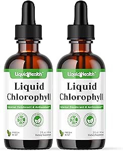 LIQUIDHEALTH Liquid Chlorophyll Drops - Internal Deodorizer, Antioxidants, Liver Detox, Immune Support, Relieve Bad Breath, Reduce Appetite, Collagen for Hair & Skin Health - Vegan, Non-GMO (2 Pack)