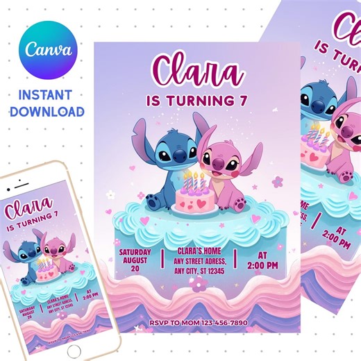 Alien Birthday Invitation Template, Pastel Party, Editable Canva Download - Etsy