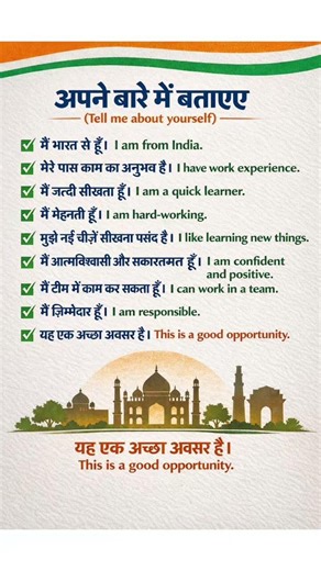 daily use English sentence Interview Introduction Tell Me About Yourself (Hindi & English) #shorts