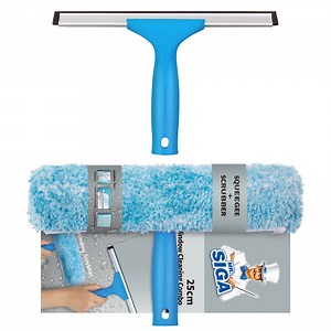 MR.Siga Professional Window Cleaning Combo Squeegee and Microfiber Window Scrubber,10 inch, Blue