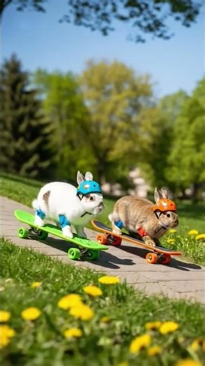 rabbits doing skateboarding #cartoon #forkids#animation kids #bunny #funny #rabbit #animals