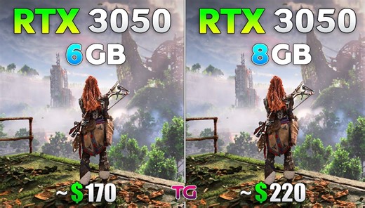 RTX 3050 6GB VS RTX 3050 8GB 10款游戏对比测试1080p