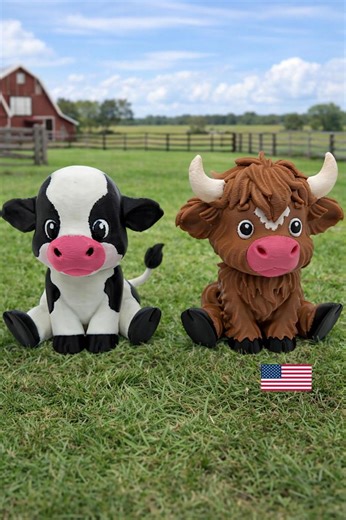 Highland & Dairy Cow Figurines | 3D Printed Kawaii Farm Animal Decor