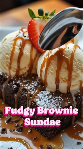 Fudgy Brownie Sundae 🍫🍨 This Fudgy Brownie Sundae is warm, gooey, and over-the-top decadent thick chocolate brownies topped with creamy vanilla ice cream, rich caramel drizzle, and melty chocolate in every bite. It’s the ultimate comfort dessert that feels straight out of a restaurant menu. Save this now and tag a friend who always orders dessert first 🤎 | Simple Dessert Recipes