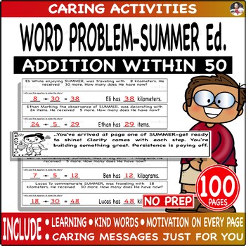 Addition within 50 word problem math worksheet fact fluency Fun Now - Summer Ed.