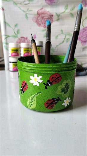 🍀🐞 DIY Plastic Container Painting Idea 🎨 Best Out Of Waste #shorts #viralshorts #diy
