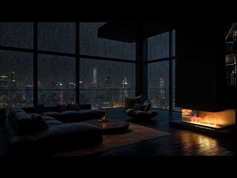 🌃☔ (No Ads) Rainy Night in NYC Apartment | City View & Bedroom Ambience for Relaxation