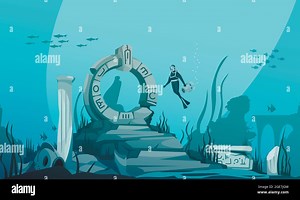 Sunken atlantis cartoon underwater background with ancient ruins and driver character vector illustration Stock Vector Image & Art - Alamy