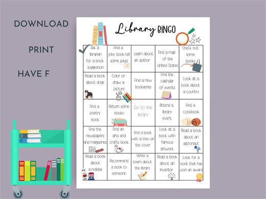 Elementary Library, Library Printables, Library Scavenger Hunt, Library Bingo for Kids, Book Bingo, Rainy Day Activity,library Game for Kids - Etsy