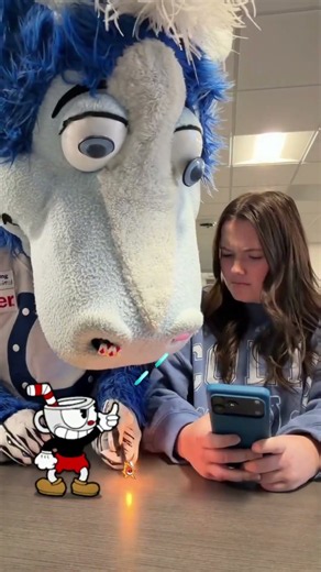 Cuphead and Blue Colts Mascot in 'Pieing Around'