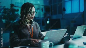 African American woman developer getting system error, hacked computer, failure