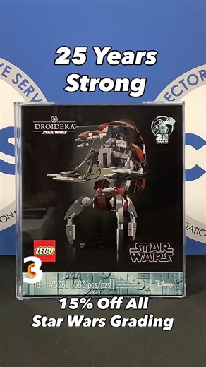 Another CAS recently graded item - This 2024 LEGO Star Wars 25th Anniversary Droideka (MISB) celebrates one of the most iconic battle droids, rolling in with instant recognition from the prequel era. Still sealed in the box and now graded and preserved in a custom CAS display, it’s built for long-term collection. Today’s Question - What battle droid are you rolling in to battle - Droideka, Battle Droid, or Super Battle Droid? 🚀 Final Hours – May the 4th Sale Get 15% off grading and custom displ