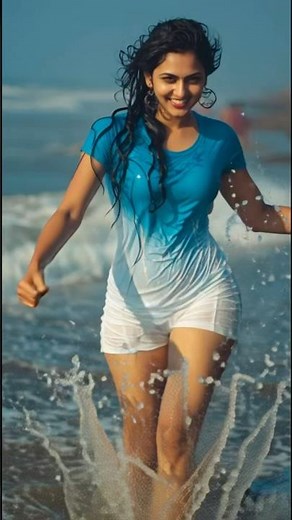 Beach Bliss ☀️ Wet Look Model Walks Through Waves | Summer Vibe