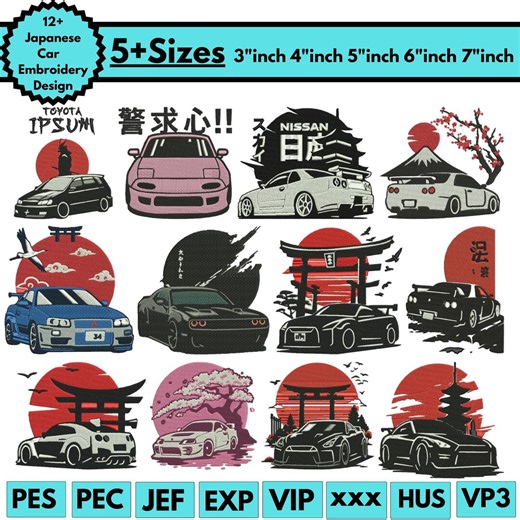 Car Machine Embroidery Designs Classic Car Embroidery Japanese Car Embroidery Jdm Drift Car Embroidery Disney Car Embroidery Pes File5 sizes - Etsy