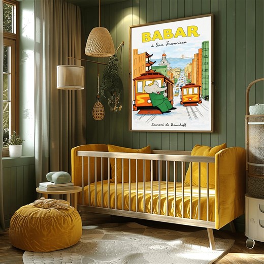 Babar San Francisco Poster - Cable Car Art Print - Laurent De Brunhoff Style Illustration - Etsy