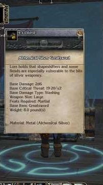 How to Craft Alchemical Silver Greatsword in Neverwinter Nights 2 Short