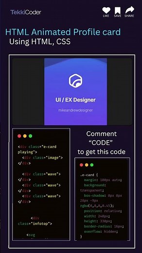 Animated Profile Card | HTML & CSS Only | Hover UI Effect for Web Design #coding #webdesign #python