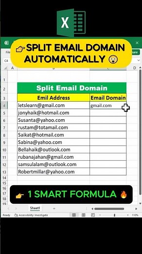 Split Email Domain in Excel ⚡ | Smart Formula Trick