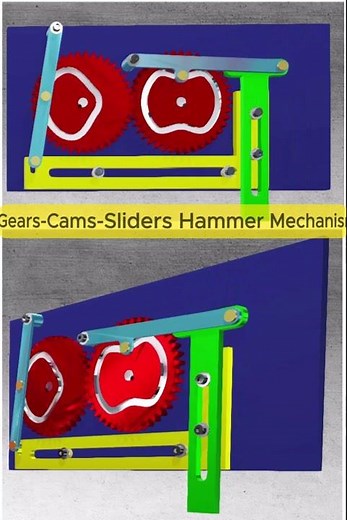 Gears-Cams-Sliders Hammer Mechanism | 3D Mechanical Animation #shorts