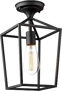 Emliviar Semi-Flush Mount Ceiling Light, 1-Light 13 inch Height Ceiling Light Fixture in Black Finish, 20065B1-F1 BK