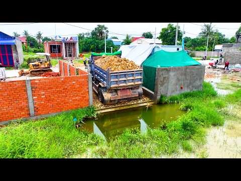 Awesome! Be Careful Start New Landfill Site! use Dozer Push Stone into Canal &Dump Truck 5Ton Unload