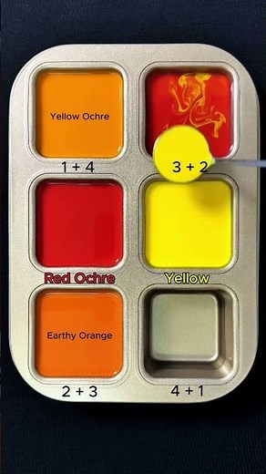 Create 4 colors from 2 colors: Red Ochre + Yellow #asmr #mix #colormixing #colors #relaxing #art