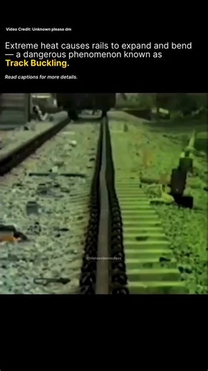 Insta Science Class on Instagram: "Track buckling occurs when compressive thermal stresses in continuous welded rails exceed the lateral resistance of the track structure. As rail temperature rises above the neutral temperature, thermal expansion is restrained by fasteners and ballast, producing longitudinal compressive forces. If these forces surpass the critical buckling threshold, the track undergoes lateral instability, leading to sudden misalignment. Factors influencing this phenomenon incl