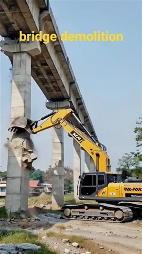💥 INSANE Excavator DESTROYS Bridge Pillar in ONE HIT! 😱 #demolition #bridge #shorts