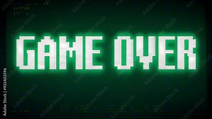 A retro video game screen displays the phrase game over in bold, glowing green letters creating a nostalgic and dramatic atmosphere