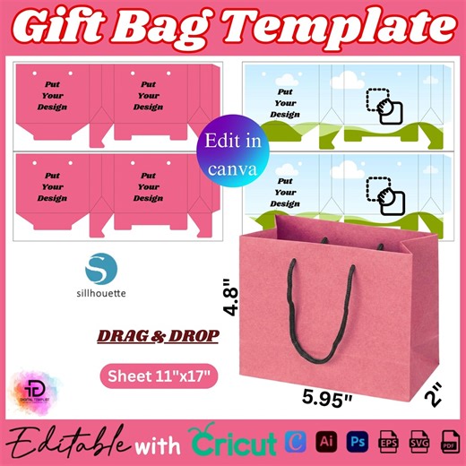 Gift Bag Template, Birthday Gift Bag, Paper Bag Template, Party Favor Bag, Custom Gift Bag, Hand Bag Template, Gift Box Svg, Shopping Bag - Etsy