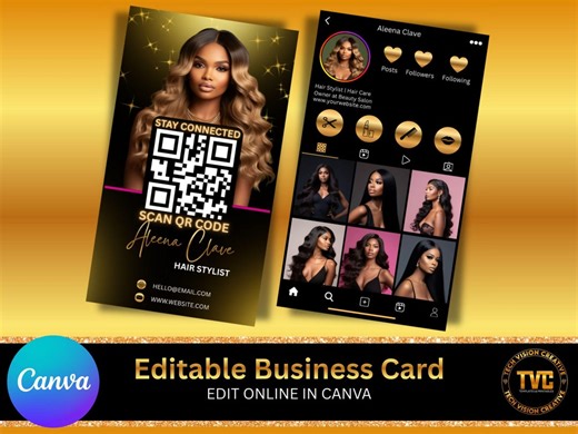 Elegant Black & Gold QR Code Business Card Template (canva Editable) - Etsy