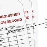 Outus 50 Sets Fire Extinguisher Tags with Adjustable Wire Ties 4.2 x 2.1 Inch Monthly Inspection Waterproof Tags Extinguisher Recharge and Inspection Record for Indoor Outdoor