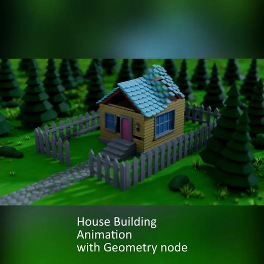 House Building Procedural Animation with geometry nodes #b3d #geometrynodes #house #cabin