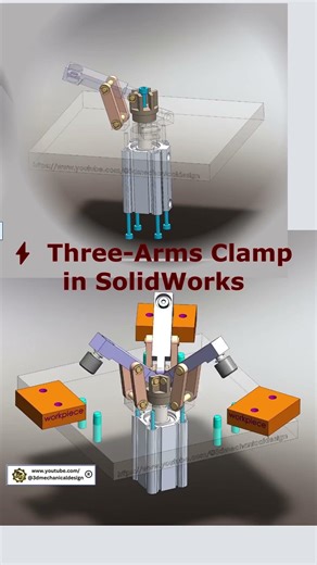 ⚡⚡⚡ Three-Arms Clamp in SolidWorks | Simple Mechanism