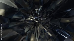 Abstract tunnel background with randomly pointed crystal shapes. Futuristic 3D cave moving smoothly, featuring dark and glowing hole illustrations. 3D renderingon of a dark, glowing hole. 3d rendering